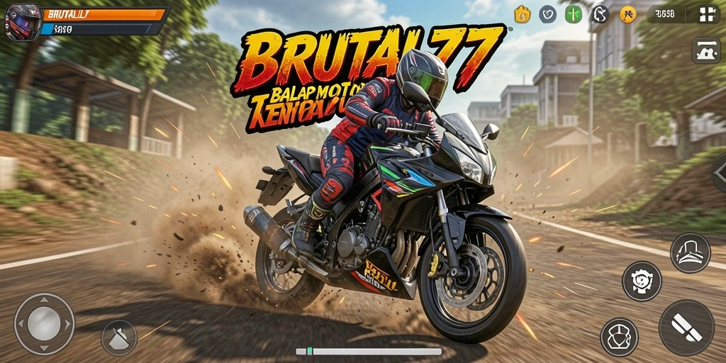 Tampilan gameplay seru balap motor di BRUTAL77.