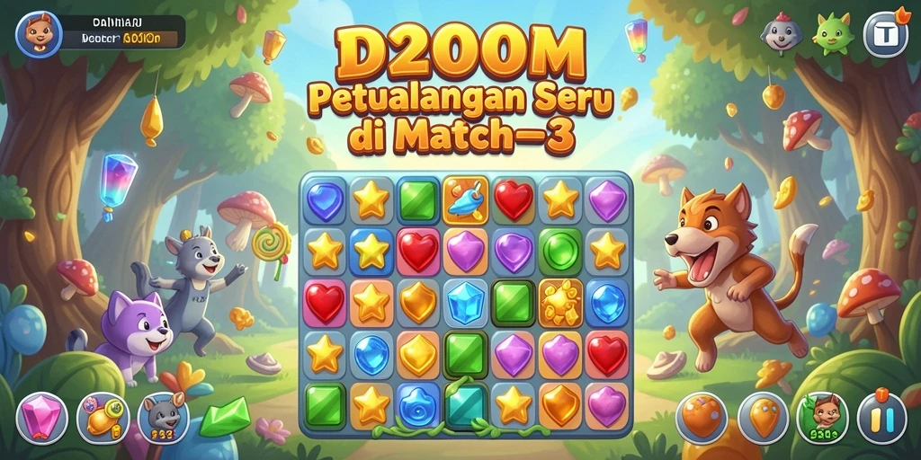 Screenshot gameplay D200M dengan tampilan yang menarik dan penuh warna.