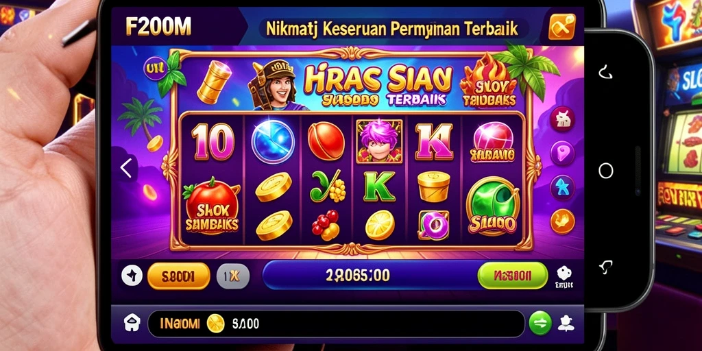 Screenshot F200M menampilkan gameplay Slot yang mendebarkan dan penuh warna.
