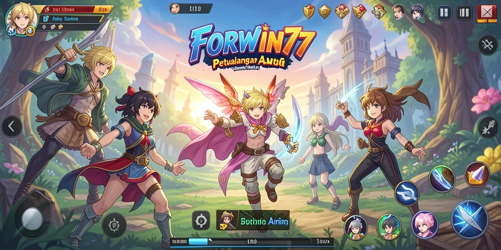 Tampilan seru dalam gameplay FORWIN77 yang penuh warna.