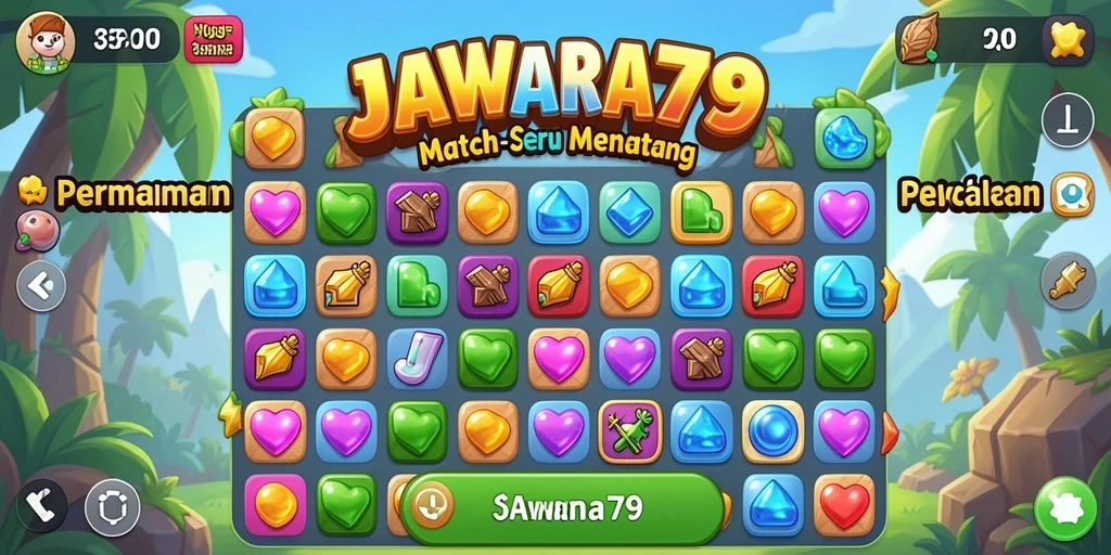 Screenshot JAWARA79 menampilkan gameplay Match-3 yang mendebarkan.