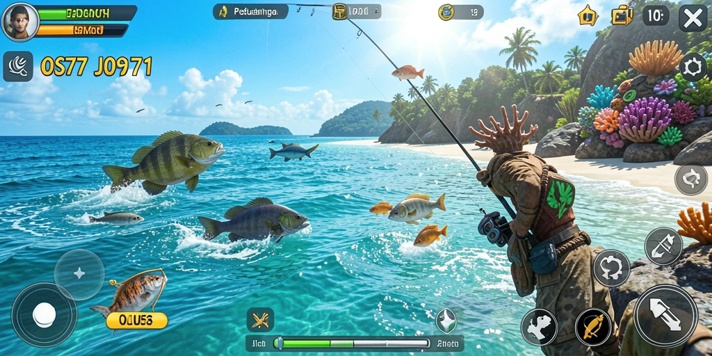 Gameplay <strong>JOS77</strong> yang seru saat menangkap ikan di lautan.