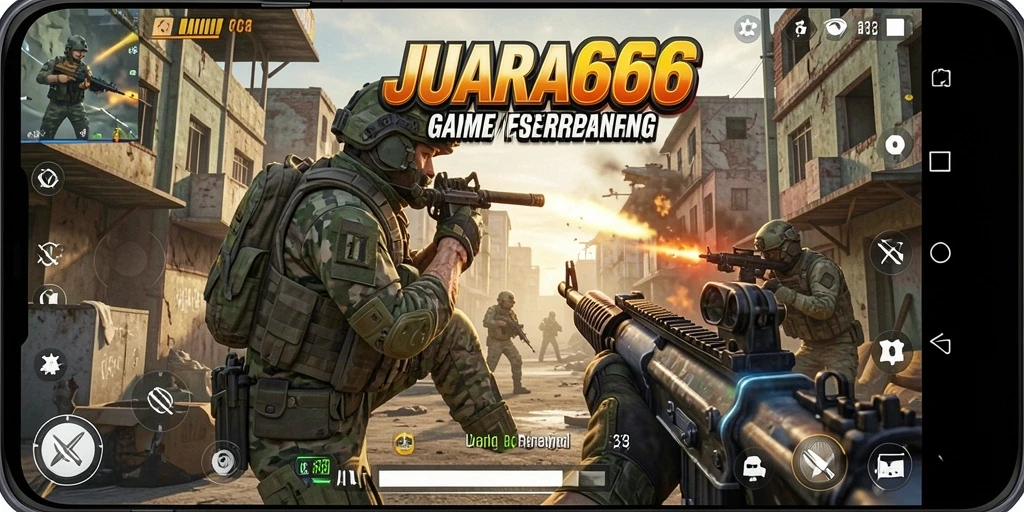 Gameplay JUARA666 menampilkan aksi tembak-menembak yang intens.