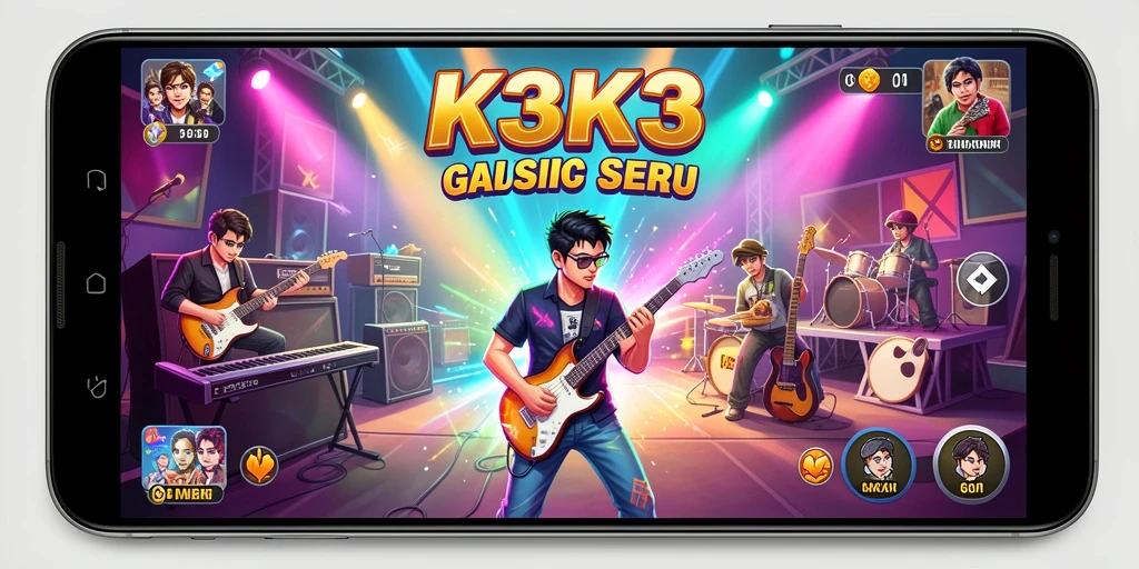 Tampilan gameplay K3K3 dengan aksi musik yang dinamis.