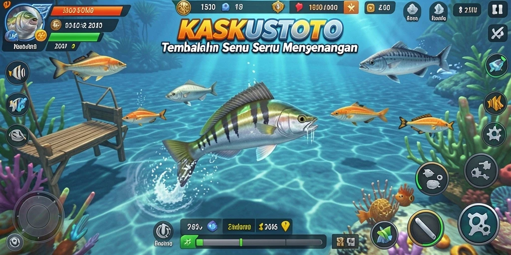 Tampilan gameplay KASKUSTOTO dengan aksi menembak ikan yang seru.