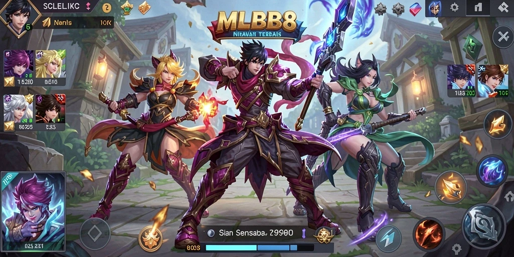 Tangkapan layar utama menunjukkan gameplay seru di slot MLBB8.
