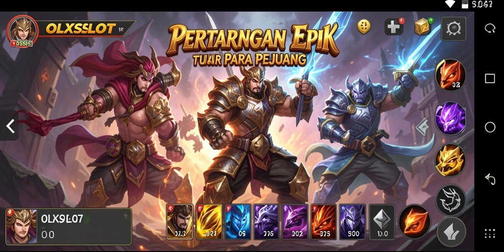 Screenshot gameplay OLXSLOT yang menampilkan pertarungan seru di arena.