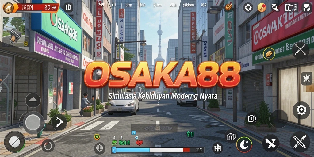 Screenshot gameplay OSAKA88 menampilkan karakter melakukan aktivitas sehari-hari.