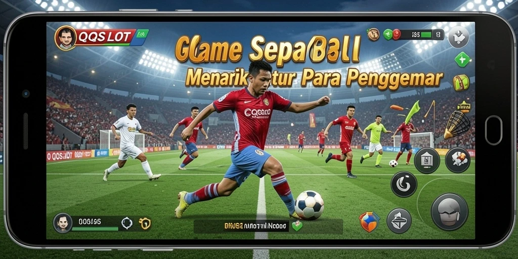 Screenshot menunjukkan gameplay intens sepak bola di QQSLOT.